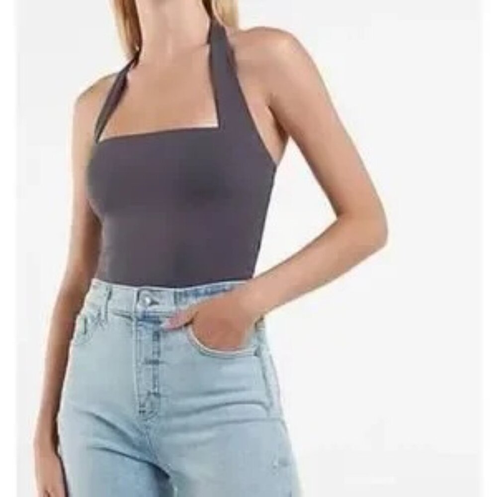 Express Body Contour Double Layer Gray Halter Neck Tank  SZ M‎